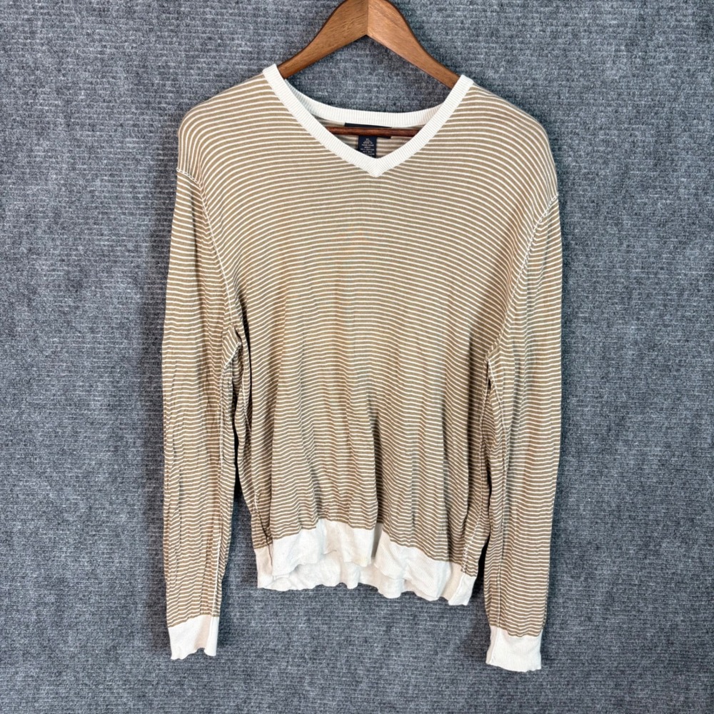 Banana Republic Luxury Blend Sweater XL Beige Stripe Silk Cashmere Lightweight - Picture 1 of 3